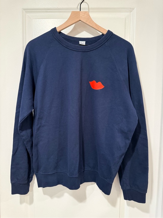 Clare V. Sweaters - Clare V. Navy Crewneck Sweater with Red Lip Motif